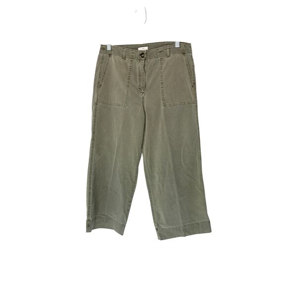 J. Jill Green Basic Casual Cotton Blend Wide Leg Cropped Pants Size 10 Petite - Picture 1 of 10